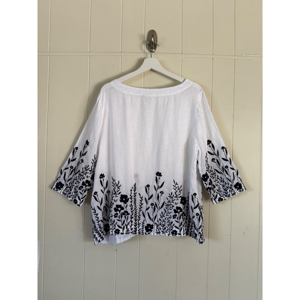 Charter Club Luxury Women Linen Boho Floral Embroidered Top Size XL Coastal Chic